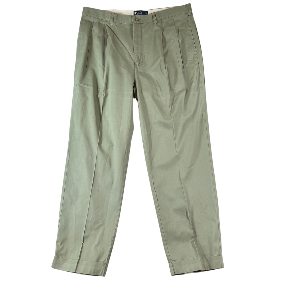Vintage Polo Ralph Lauren Hammond Pant Men 38x30 Olive Green Pleated 100% Cotton